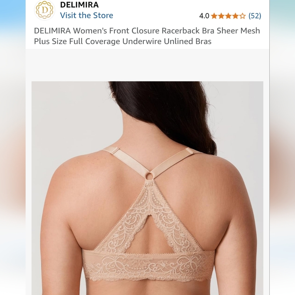 Womens 36C Delmira Mesh Balconette Racerback Bra